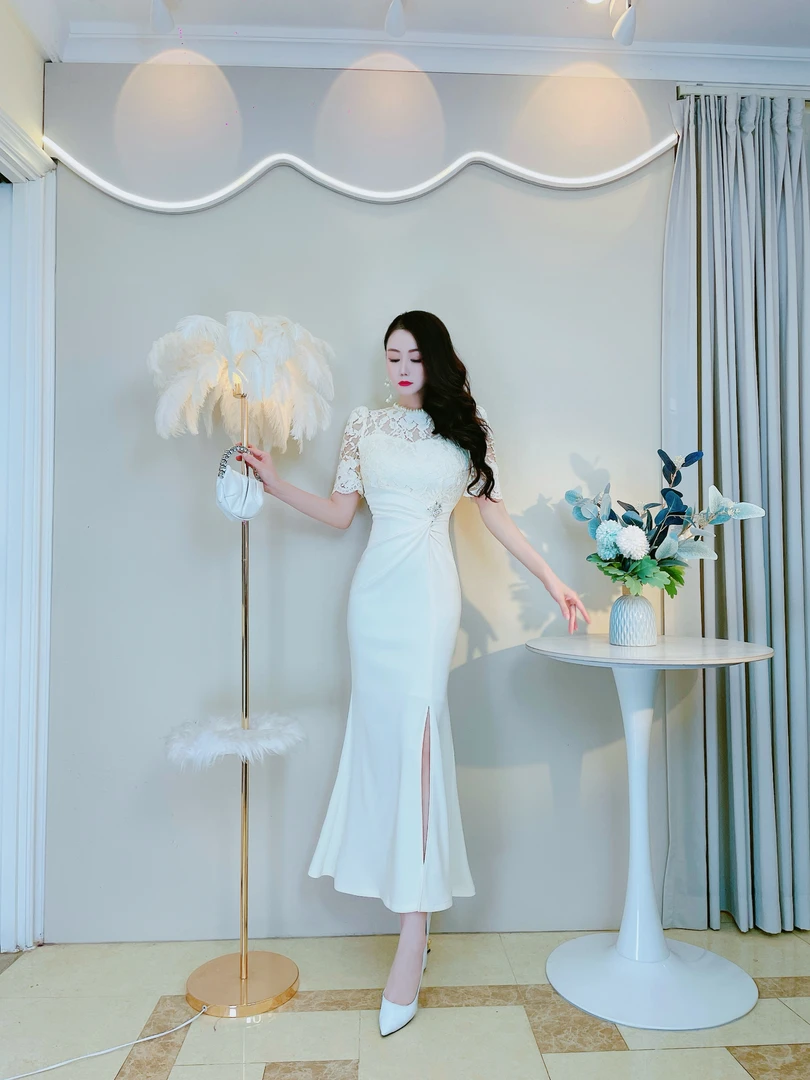 【雪儿定制】2025新款轻奢气质名媛修身显瘦泡泡袖连衣裙夏21660
