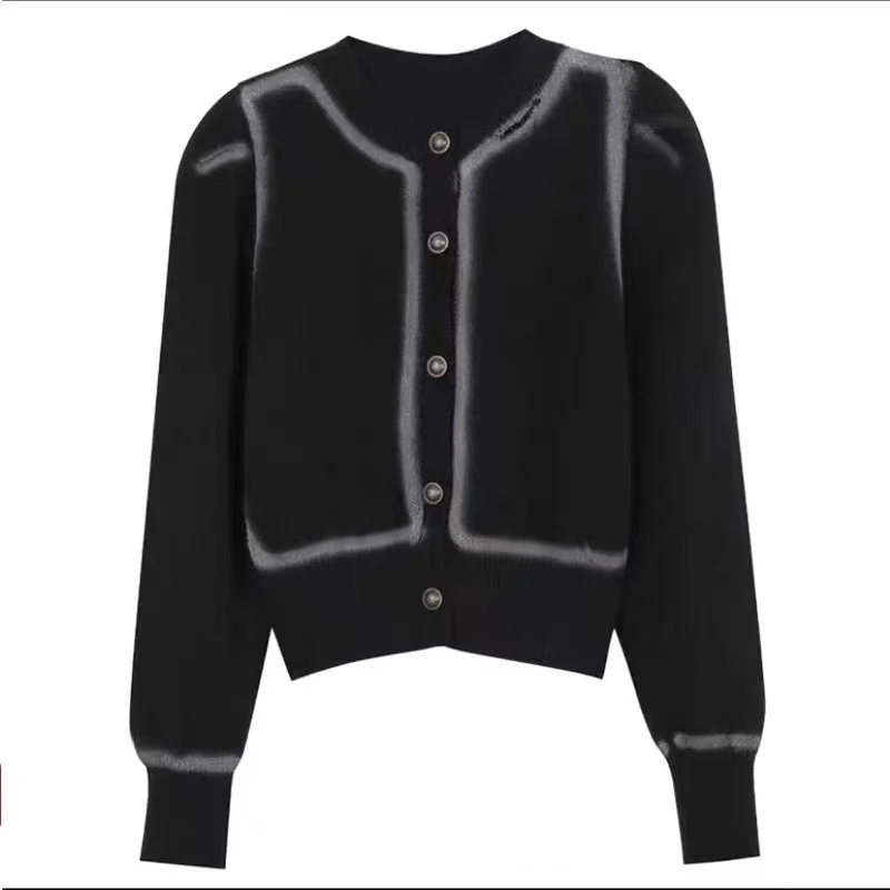 烟熏晕染//简约设计感早秋新款气质针织开衫毛衣91219