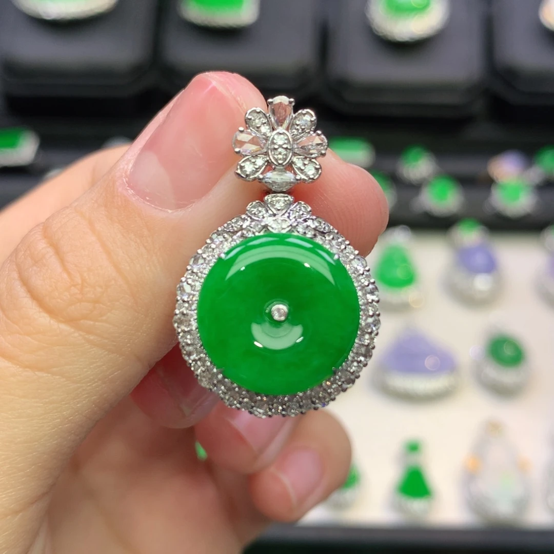 翡翠18K金镶嵌吊坠(不含链)