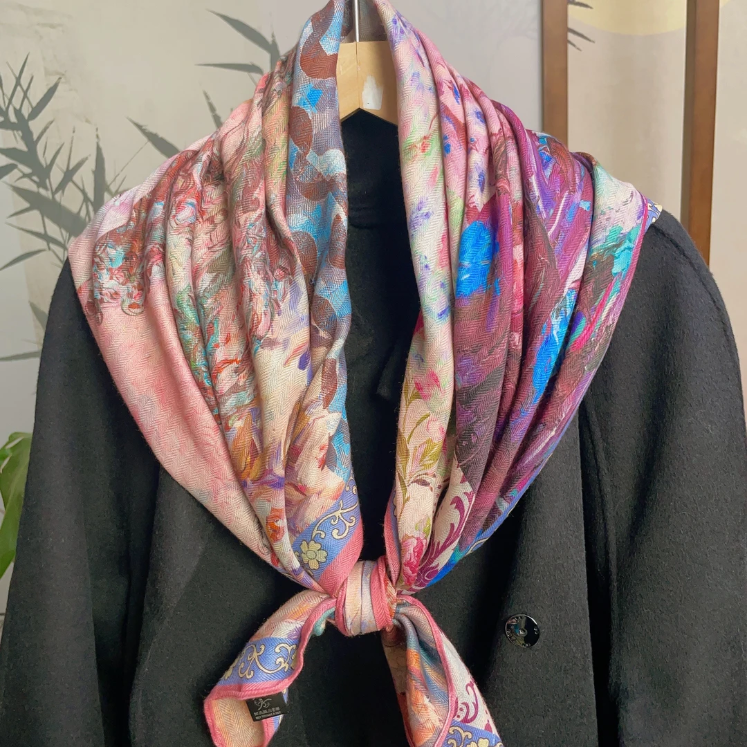 时尚磨毛棉绒双面围巾方巾百搭柔软舒适保暖气质款88方（紫蒲公英）