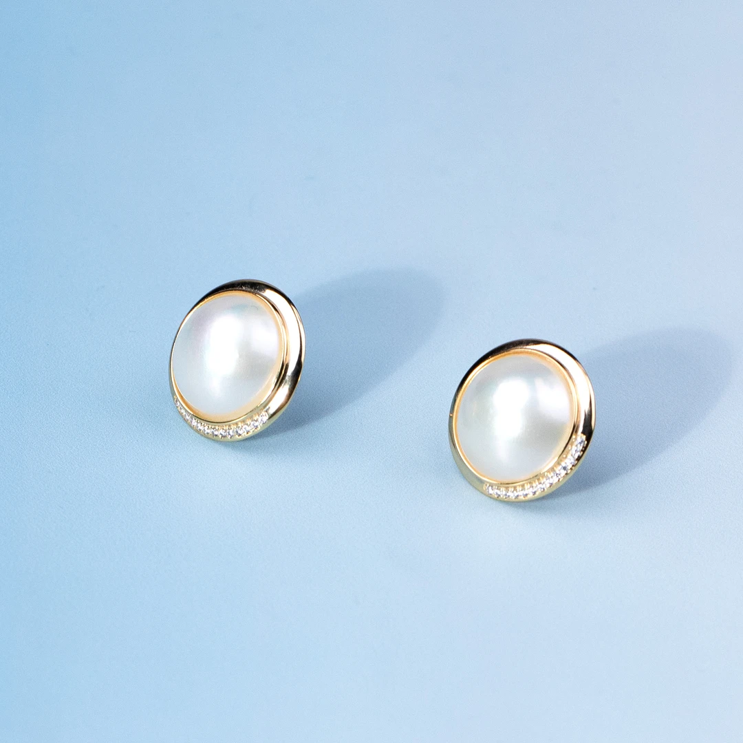 珈白丽海水珍珠S925银14-15mm马贝珍珠耳环【曼曼设计】