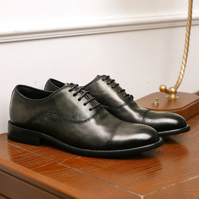 {德赛}英伦三接头尖头男款真皮皮鞋男皮鞋气质皮鞋男士休闲百搭