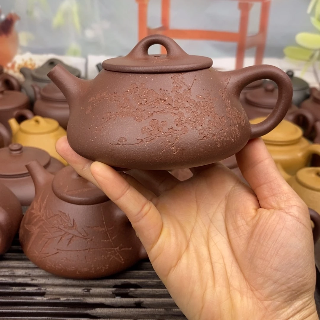 茶壶紫砂风釉200ccccc羊角山紫泥平盖石瓢