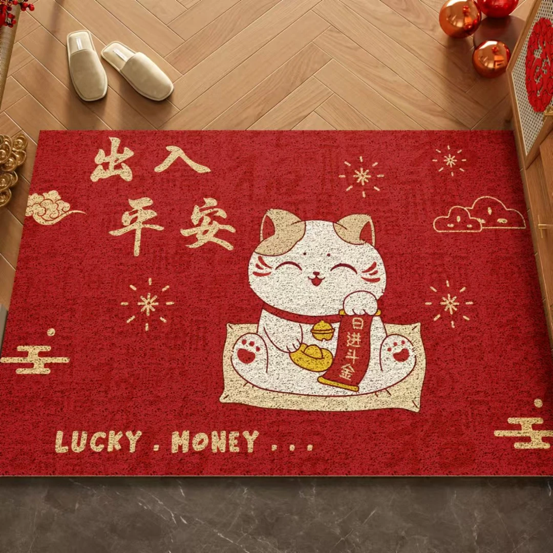 入户门丝圈地垫加厚防滑红色门垫喜庆款除尘脚垫家用玄关耐脏地垫