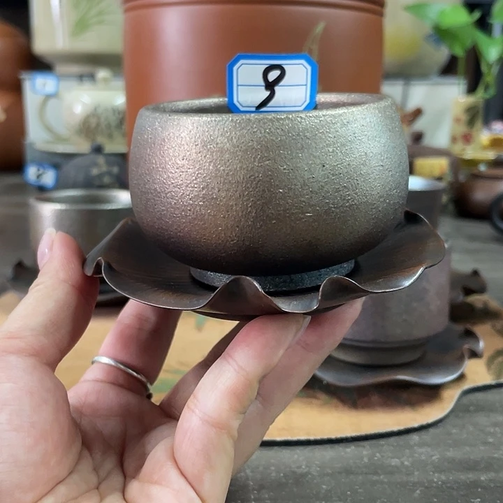 夏***笑建水紫陶红泥带盏纯柴烧主人杯