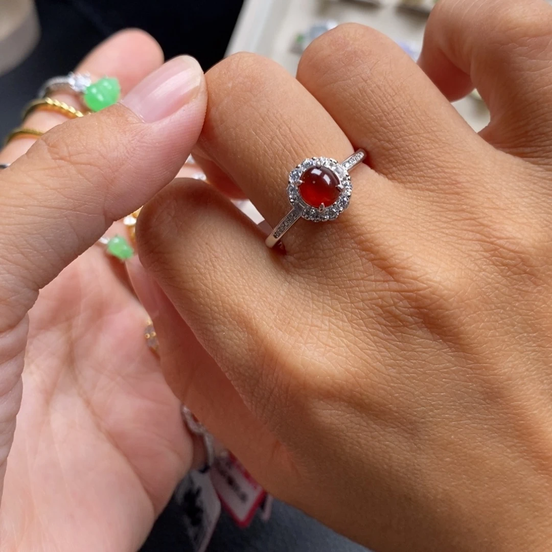 嘻***姐翡翠银S925镶嵌戒指