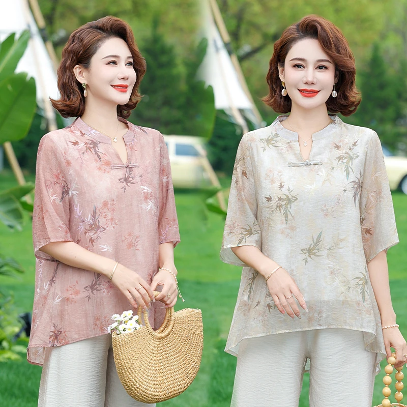 夏装衬衫套装2025新款上衣服洋气高档套装中老年洋气妈妈装