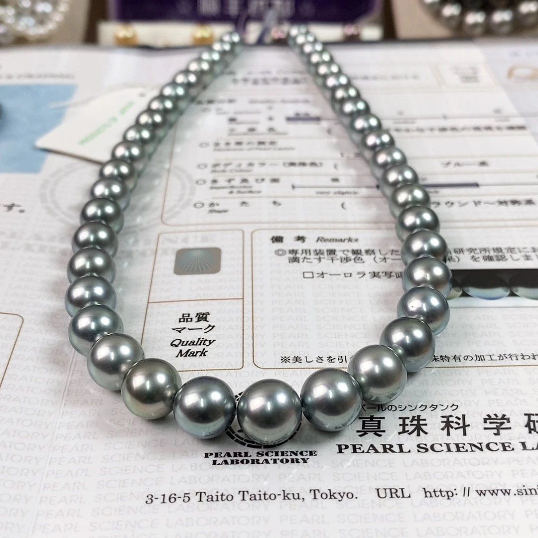 未镶嵌海水珍珠项链8-10mm大溪地黑珍珠项链（SK真科研大证）