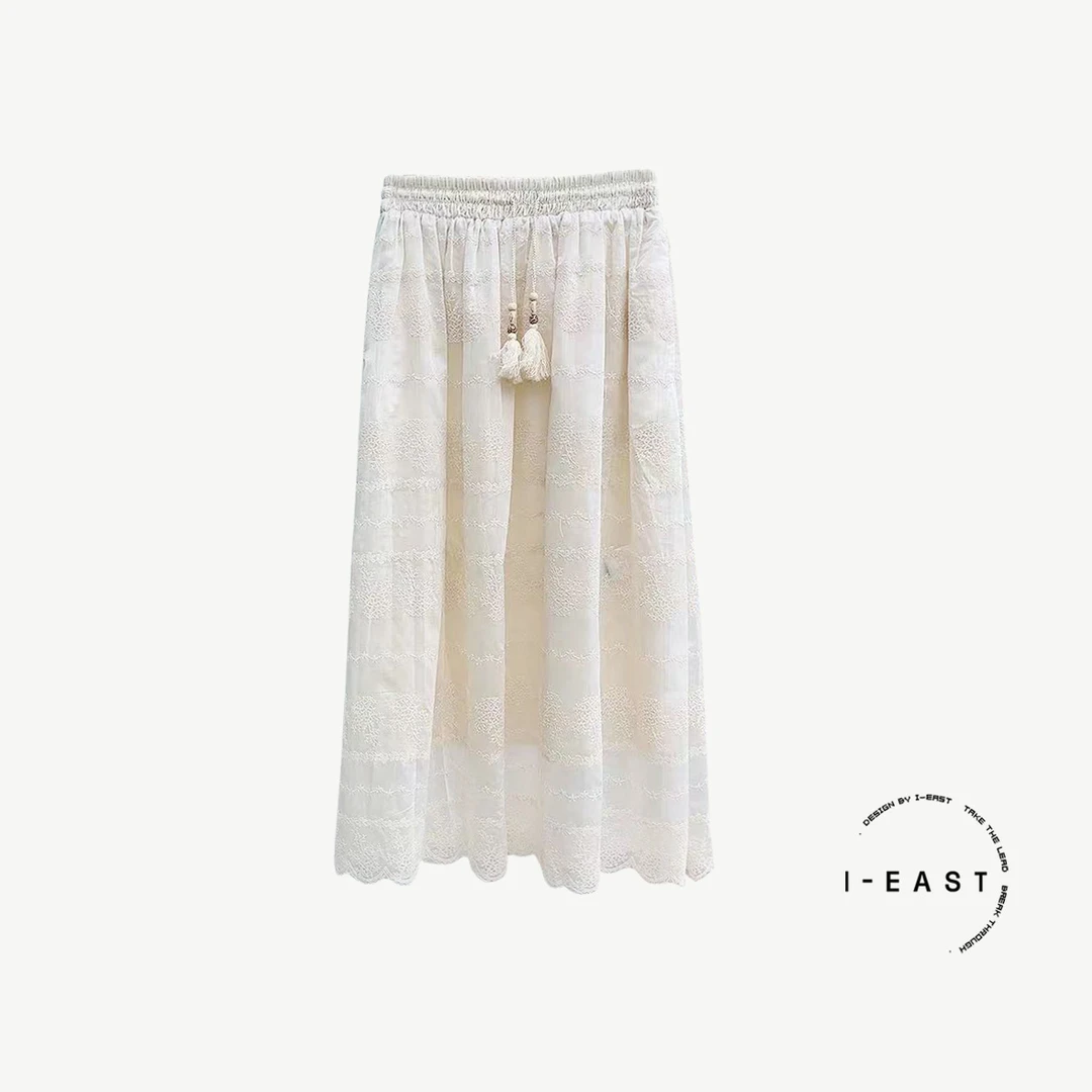 i-EAST 冰淇淋融化~钩针蕾丝长款半身裙Q32107