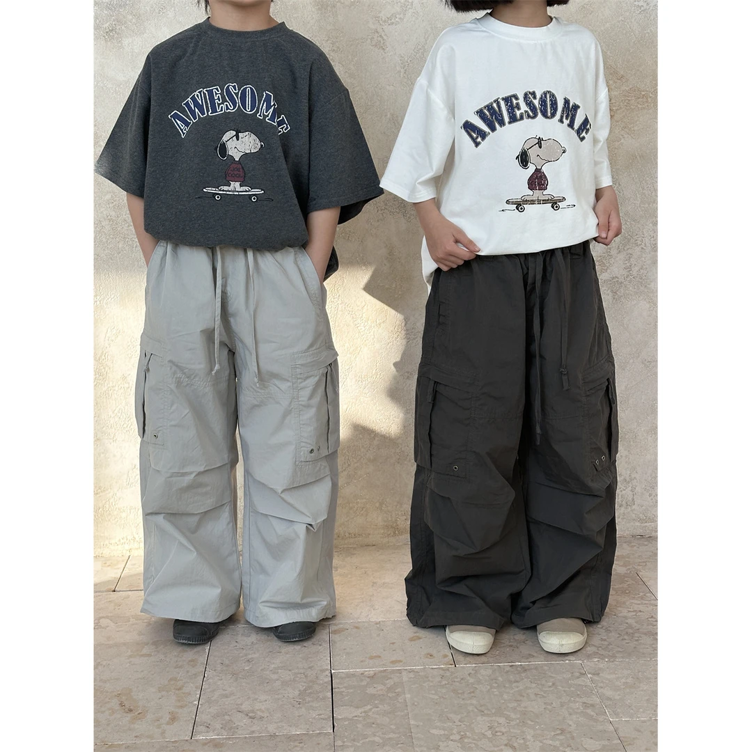 童裤2025春季新款韩版儿童重工休闲裤男女童时尚潮酷工装伞裤潮