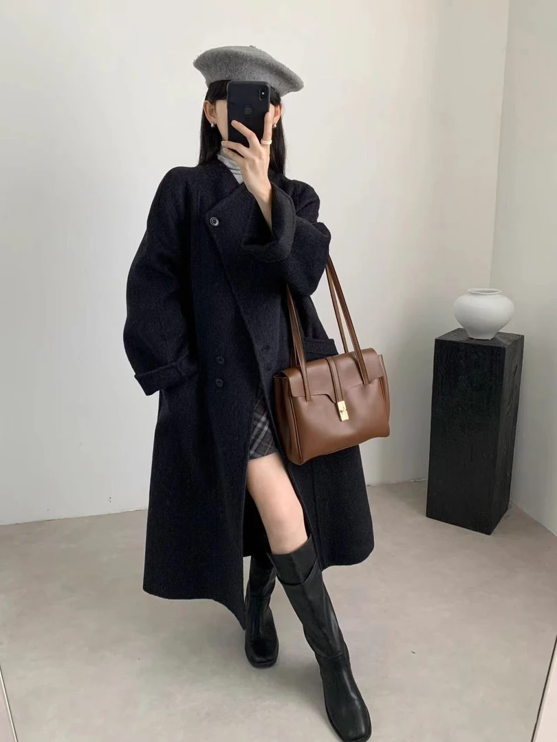 2024秋冬新款双面羊绒大衣女中长款宽松韩版毛呢外套