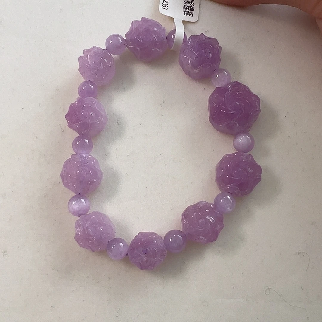 手串锂辉石未镶嵌粉紫猫眼紫锂辉浪漫玫瑰花设计款