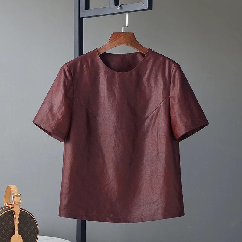 杭州正宗红云纱真丝上衣女短袖2025新款妈妈夏圆领桑蚕丝t恤小衫