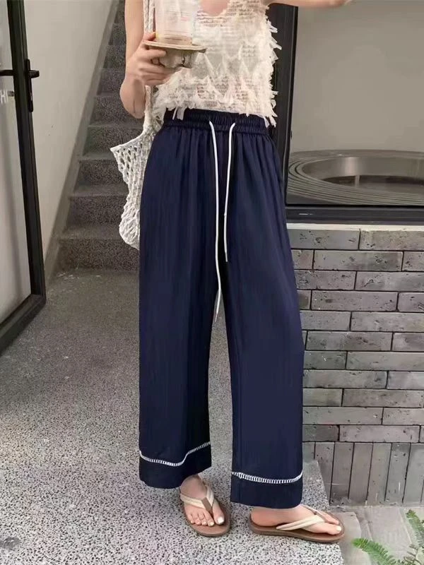 9501款蕾丝花边牛仔直筒阔腿裤