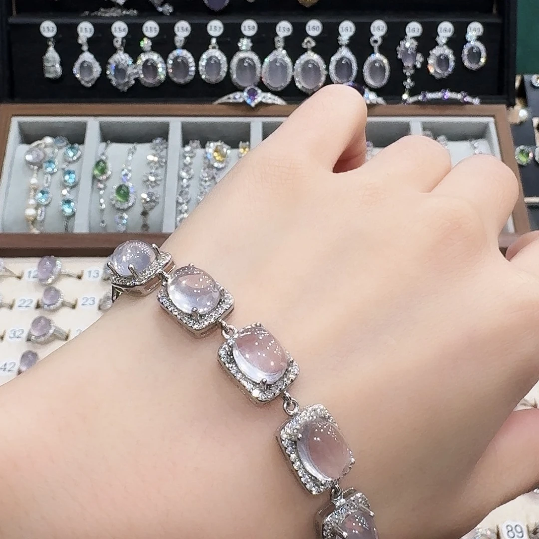 饼***嘉银S925镶嵌手链芙蓉石