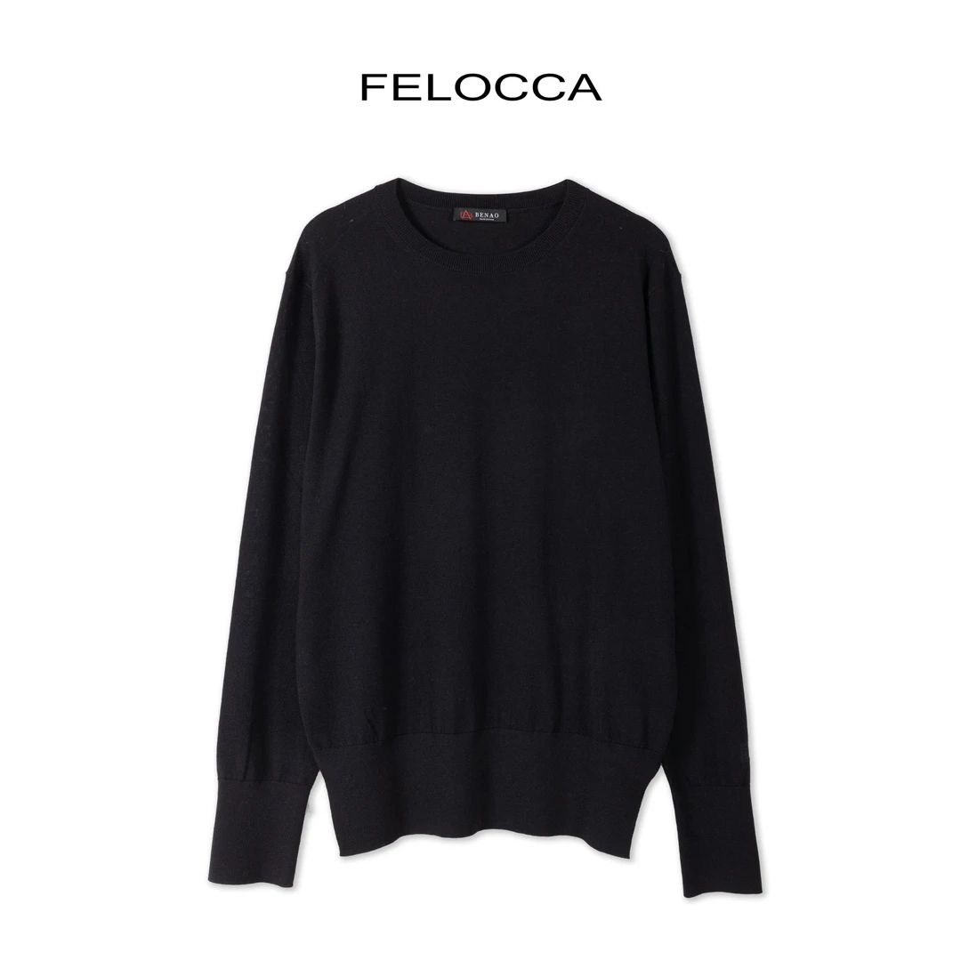 【FELOCCA】纯色混纺黑色圆领套头秋冬净版针织套头T恤衫CC2269