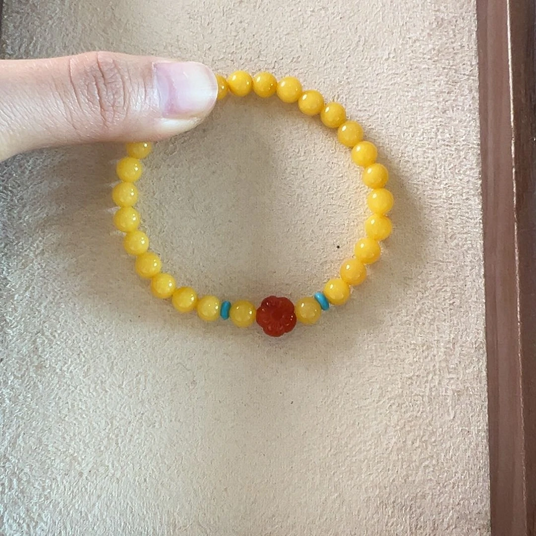 蜜蜡未镶嵌手链6.4mm蜜蜡手串