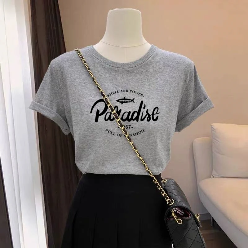 夏季薄款2025年新款正肩纯棉短袖t恤女百搭洋气灰色上衣打底衫潮