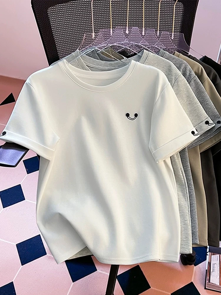 重工刺绣短袖T恤女2025春夏新款修身显瘦时尚百搭上衣