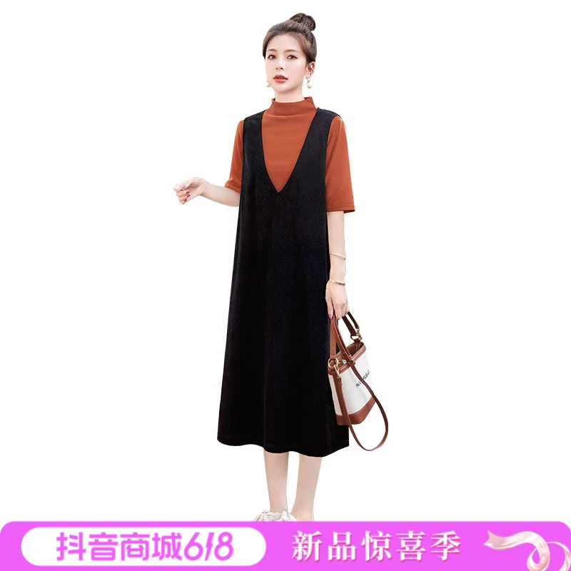 丝柏舍2025夏季新款品质女装遮肉无袖显瘦宽松V领连衣裙S43B6748L