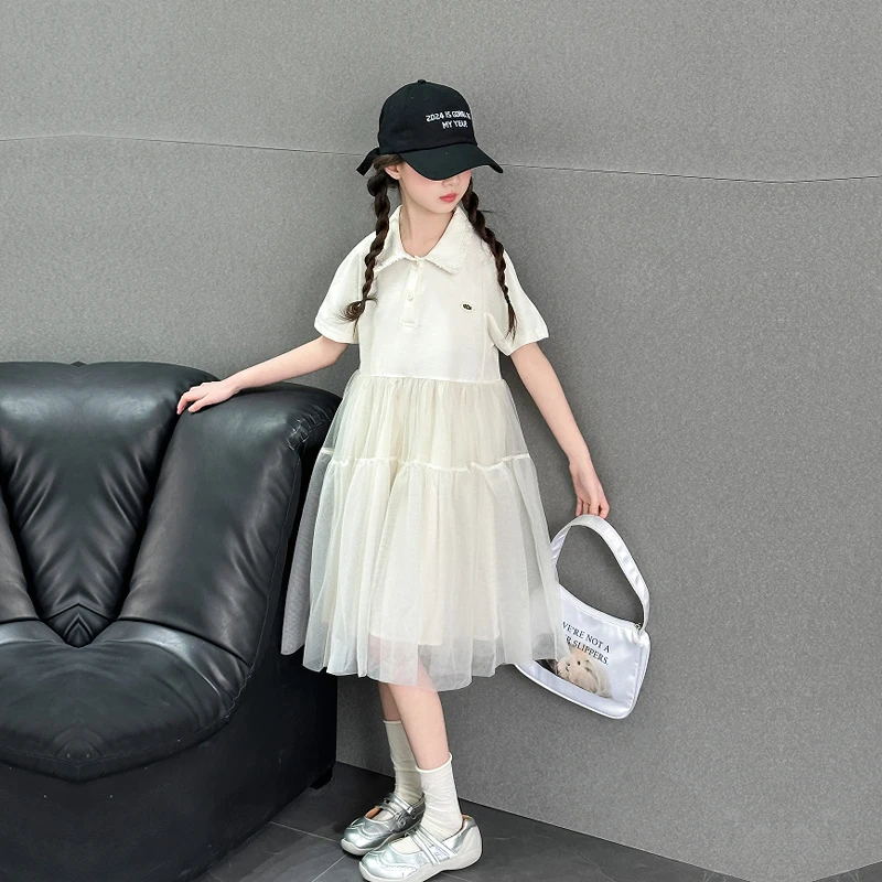 女童夏季甜美纱裙2025新款洋气中大儿童6-12岁15岁短袖时尚连衣裙