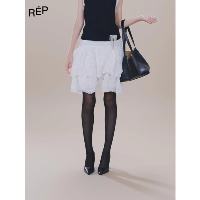 REP-BONBOM设计师品牌白色花朵褶皱半裙 25SS 女装买手店