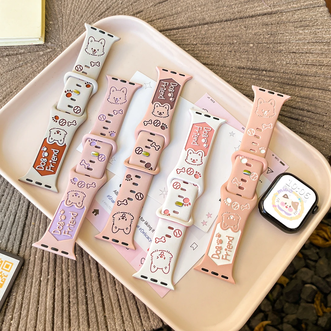 可爱卡通适用applewatch S11苹果手表S10镭射9硅胶iwatch表带SE3