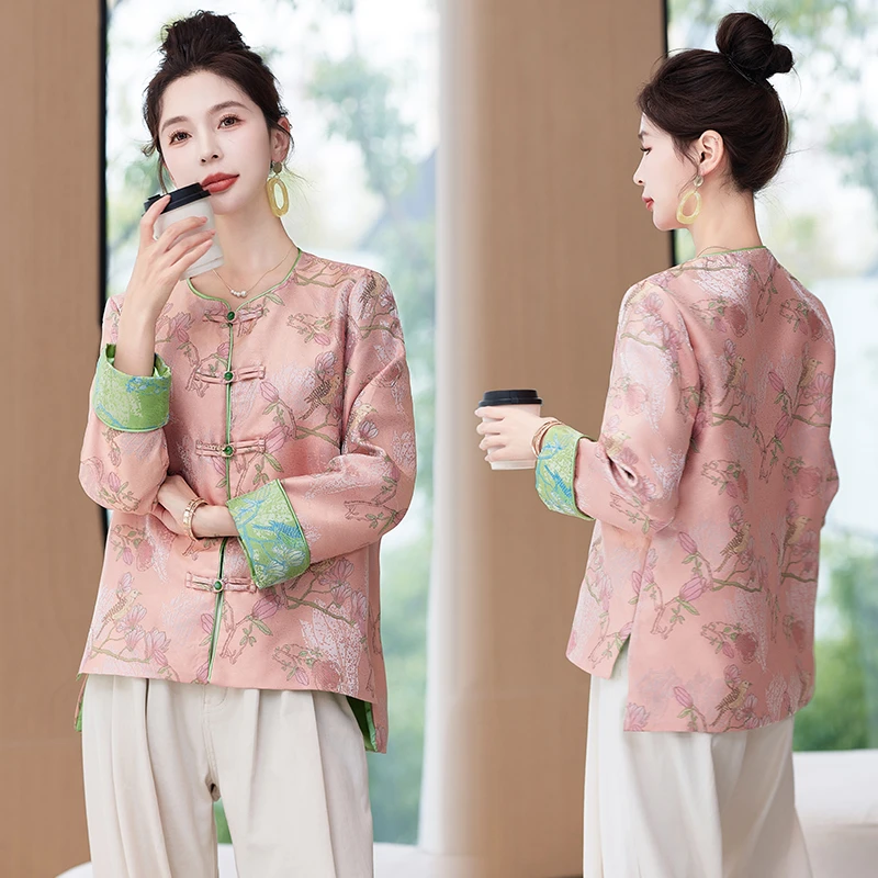 新款轻中式上衣g风高级感厚款有毛领圆领唐装女装外套2025春季