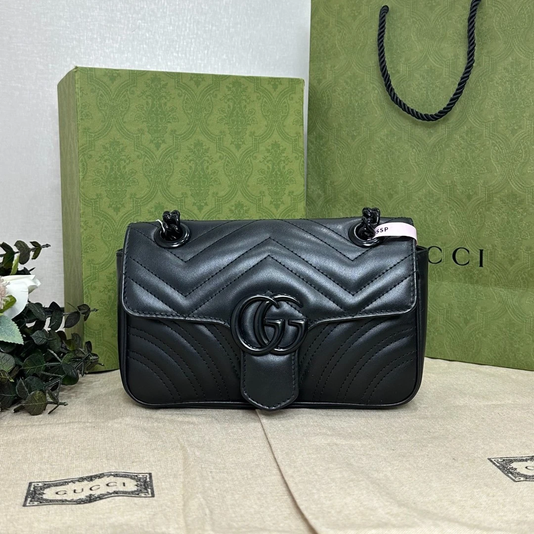 未使用 GUCCI/古驰 壹所奢品/马蒙22黑标/单肩斜挎包/闲置/晴拆1