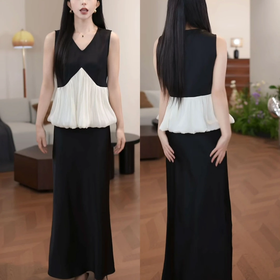 优雅时尚显瘦气质两件套2025夏季新款法式无袖收腰遮肉半身裙套装