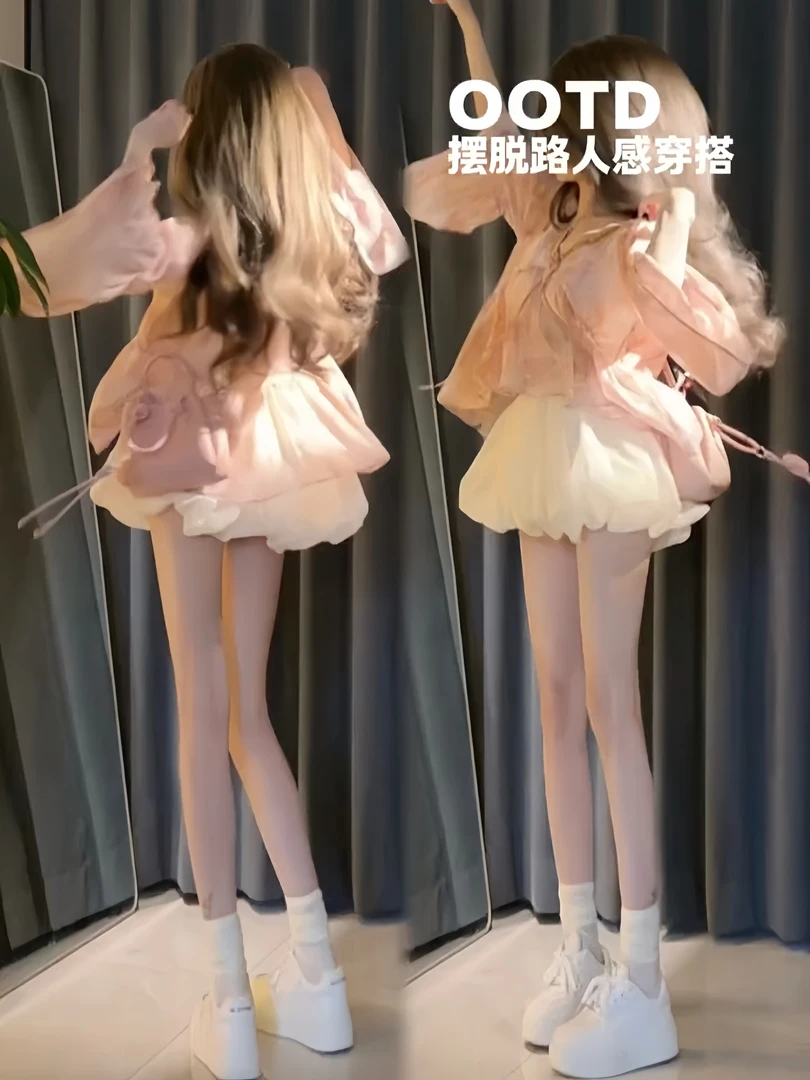 温柔重工镶钻V领系带雪纺衬衫女2025夏季新款花苞轻纱短裙两件套