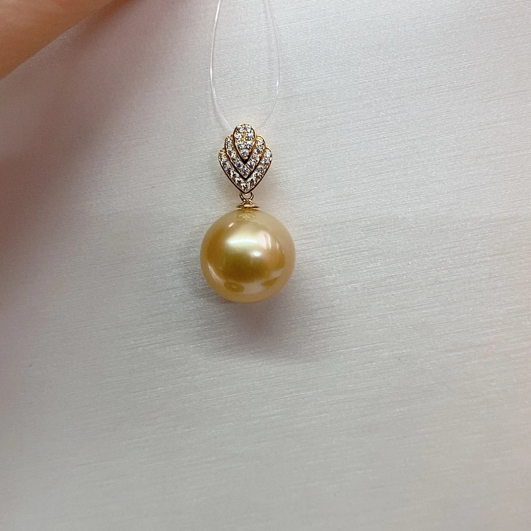 海水珍珠18K金镶嵌吊坠(不含链)11-12
