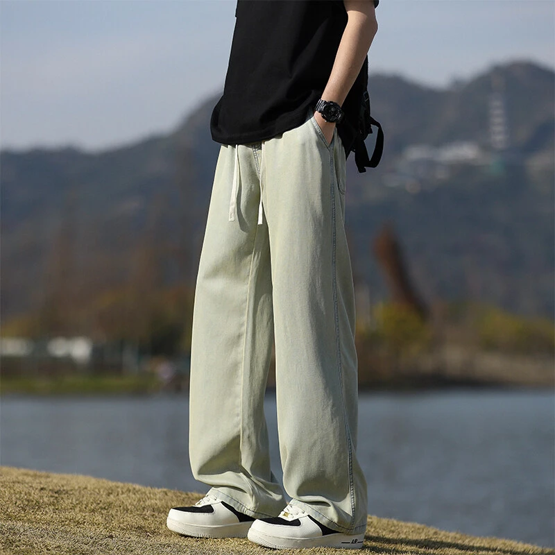 2025年夏季薄款阔腿直筒裤子天丝复古牛仔裤百搭宽松潮流垂感时尚