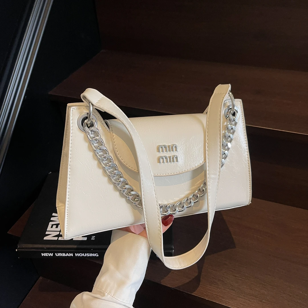 软皮纯色链条单肩腋下包托特小包包女2025新款简约小众斜挎包网红