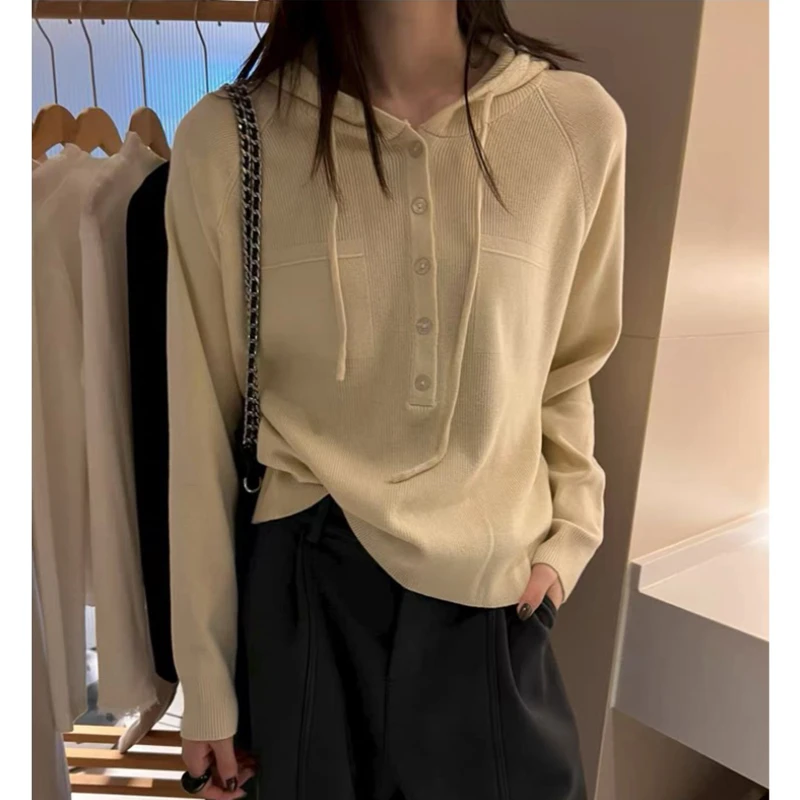 【丹姐家~连帽五粒扣】秋冬百搭连帽针织衫