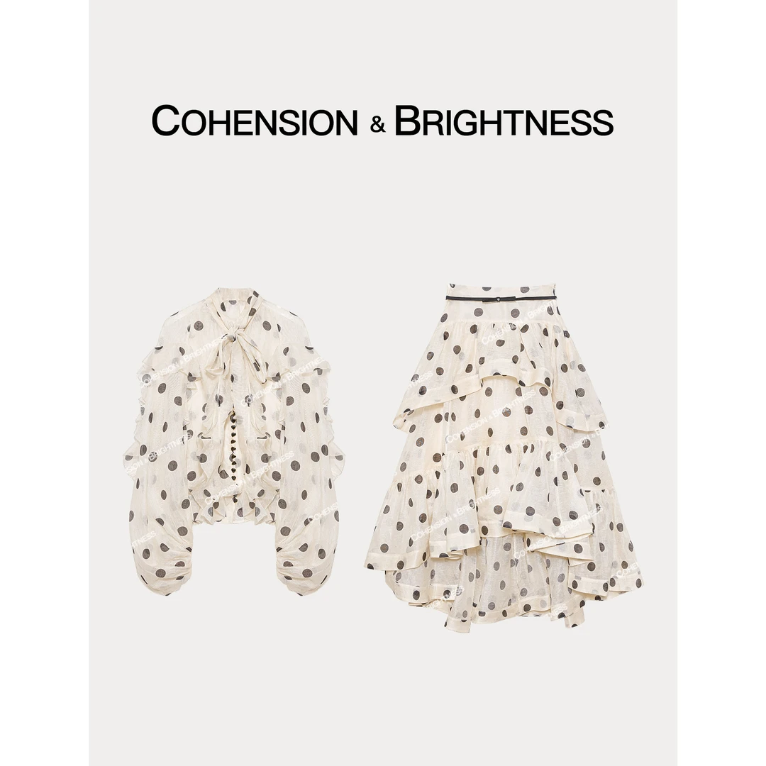 凝慧真的好【复古波点】春季甜美波点荷叶边系蝴蝶结时尚套装TQ223