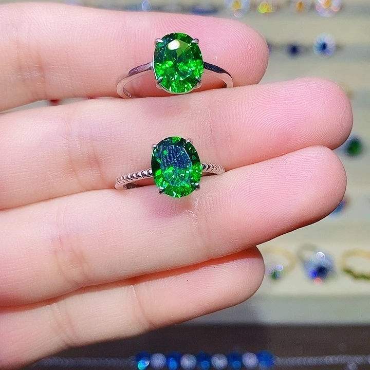 祖母绿戒指银S925镶嵌两颗