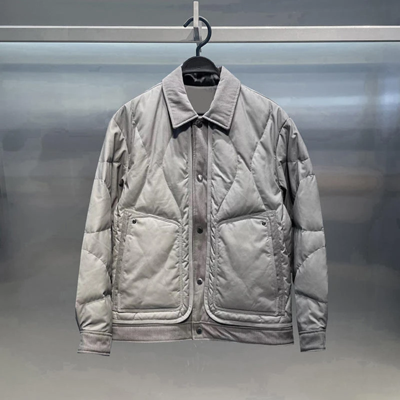 轻薄羽绒服男短款2025秋冬季衬衫式翻领工装拼接休闲鸭绒夹克外套
