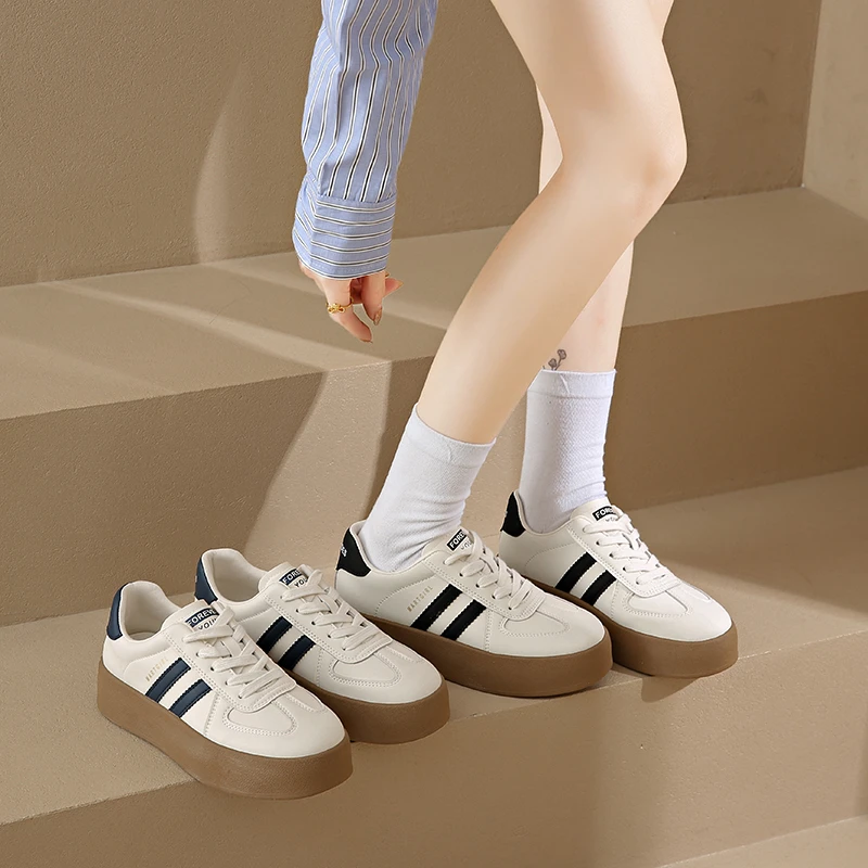 真皮厚底德训鞋女2025新款鞋子百搭小白鞋运动鞋女鞋休闲学生板鞋