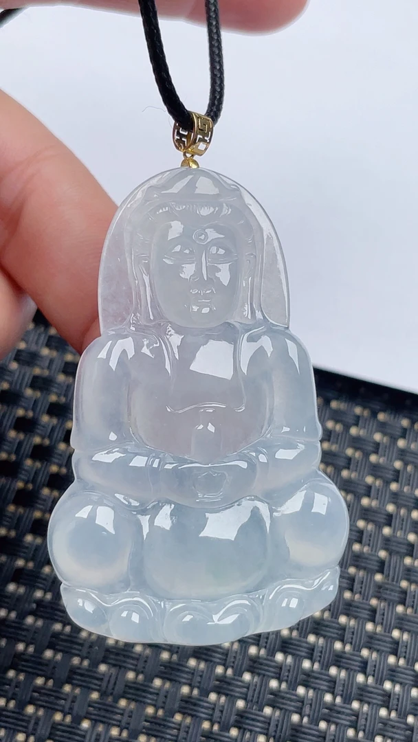 缅甸天然翡翠A货冰观音吊坠尺寸59.8-38.4-6.2