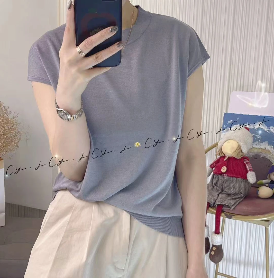 彩色纯色百搭休闲极简女t恤夏季简约套头圆领女士