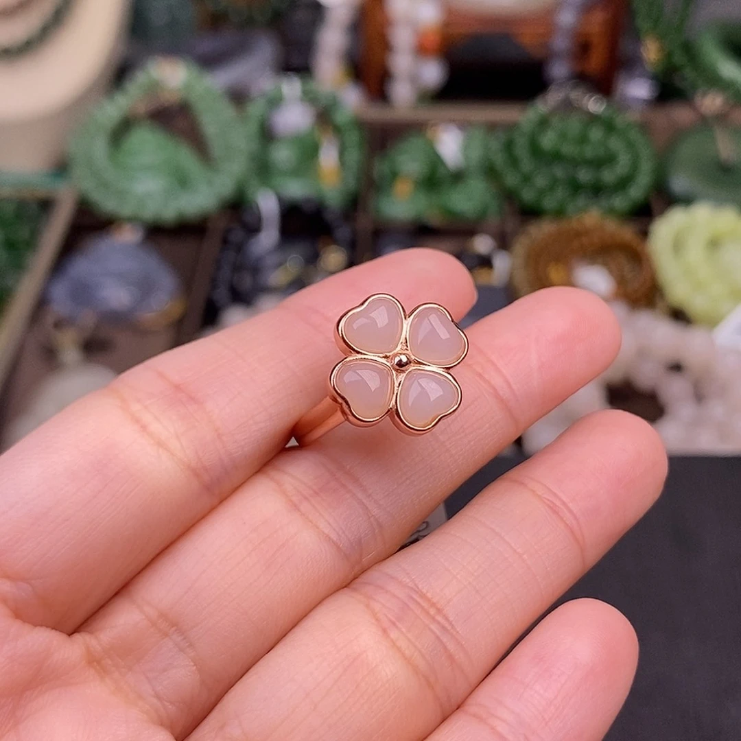 和田玉多样性发一 925.银熟藕粉戒指未镶嵌