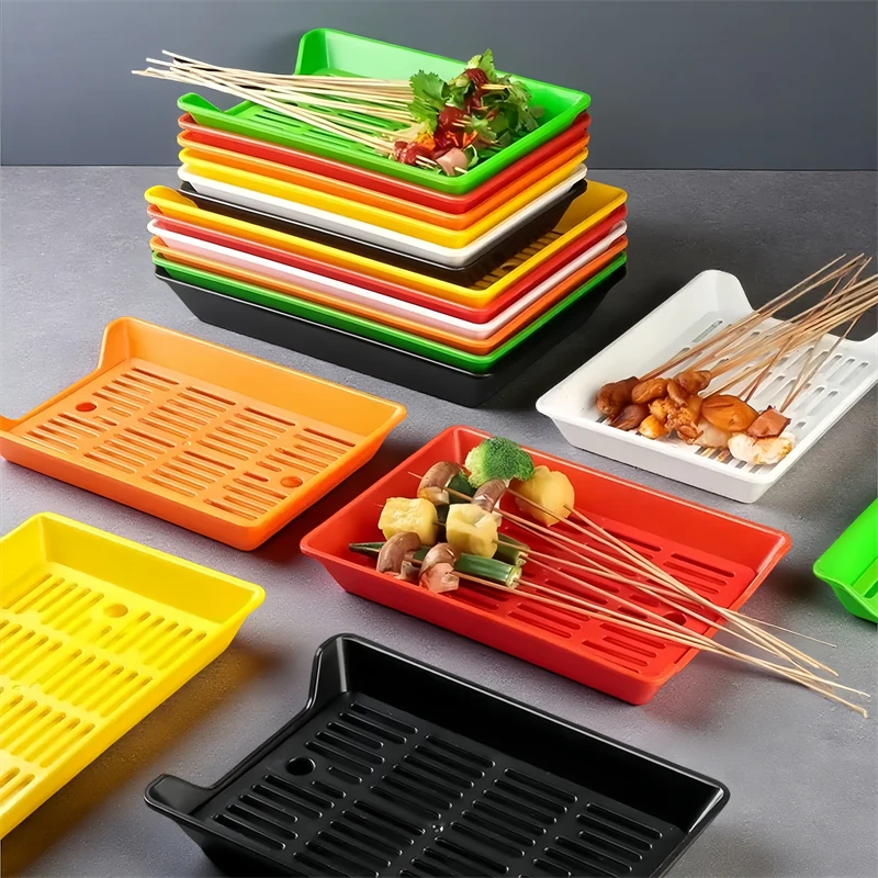 串串盘子火锅店展示柜菜盘隔水网沥水盘炸串盘烧烤摆盘商用炸串盘