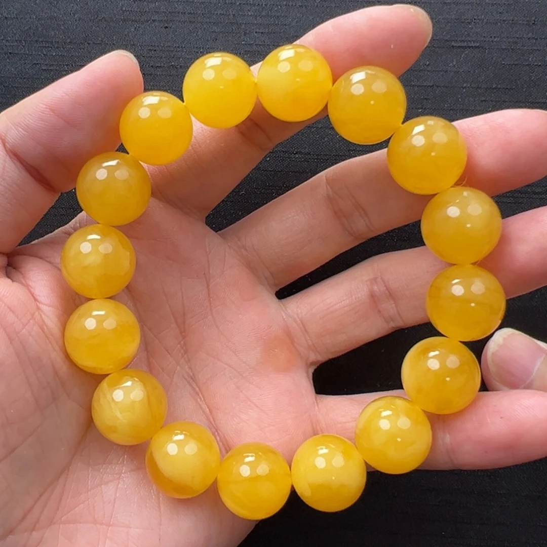 未镶嵌琥珀裸石焦皮橘色同料圆珠手串14mm