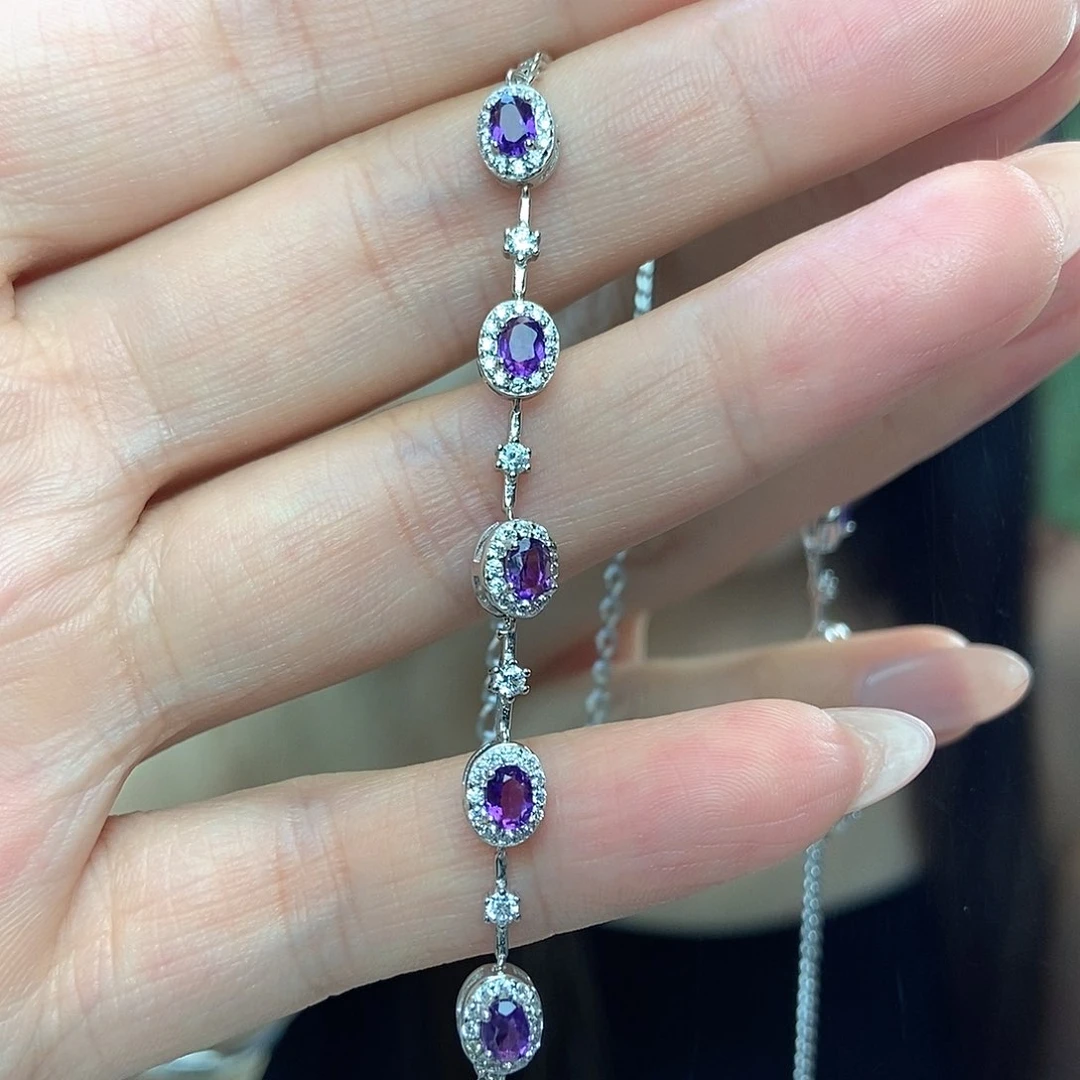 手链，银S925镶嵌紫晶