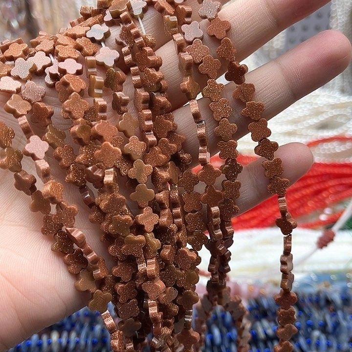 未镶嵌玛瑙/玉髓珠宝半成品一条7mm左右金沙石四叶草