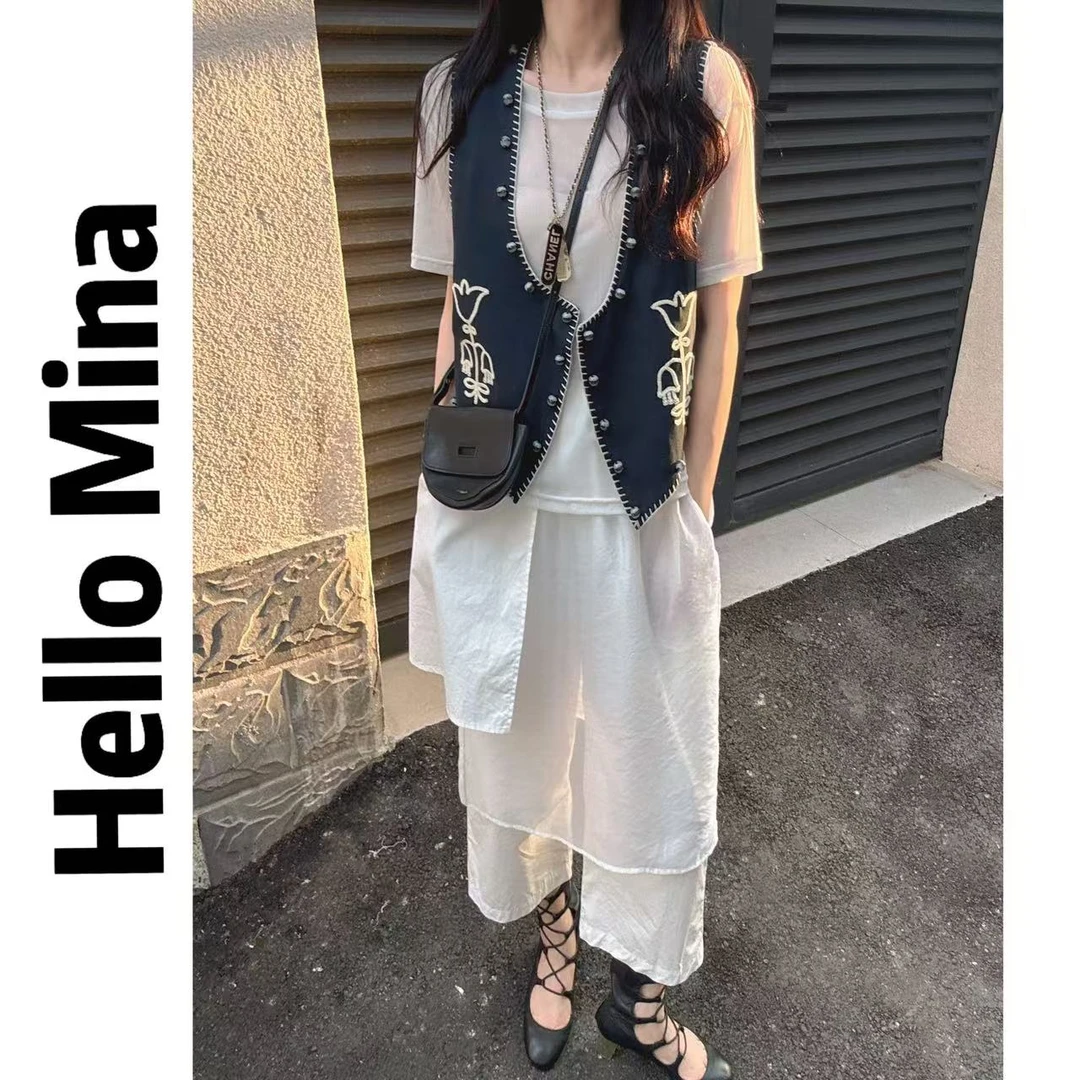 6813不规则层次感假两件拼纱裙裤