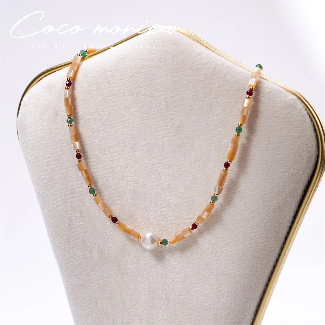 【小霞珠宝】贝壳项链手工复古小众简约彩色清新拼接糖果色 AE584