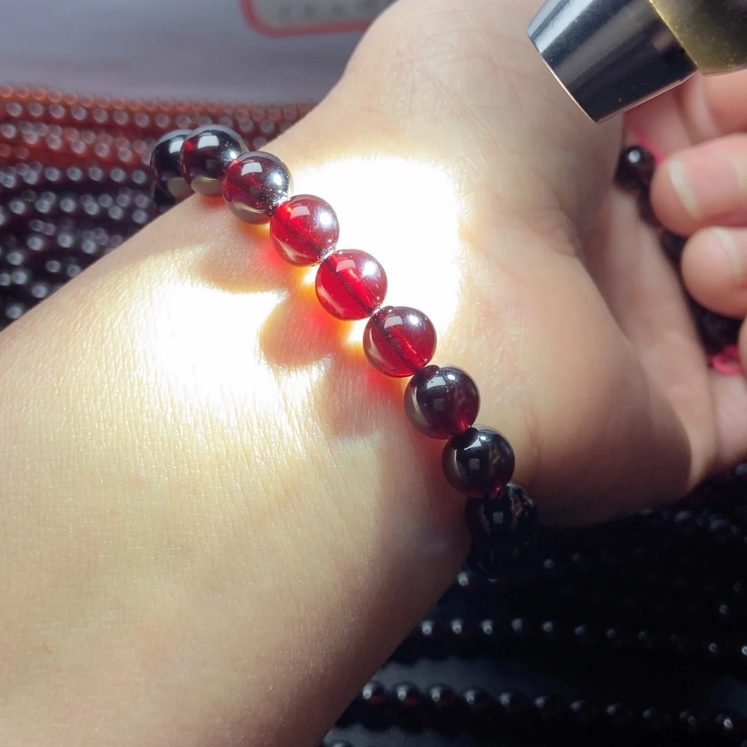 未镶嵌手链石榴石8酒红色