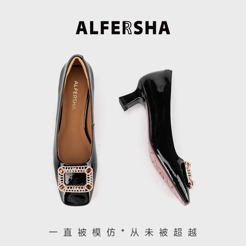 四季单鞋ALFERSHA广系联名2619367新款气质法式水钻方扣高跟单鞋B